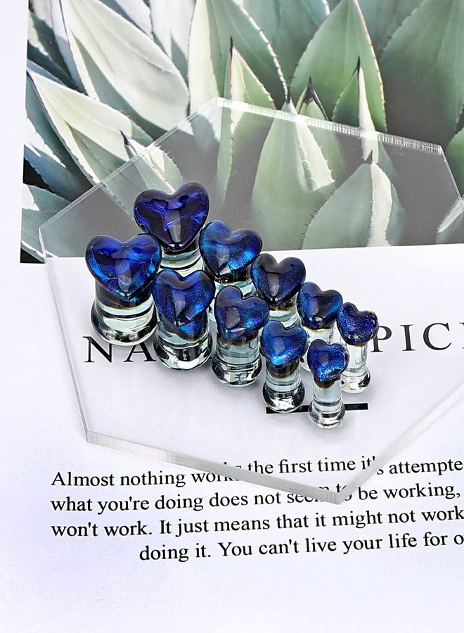 Qmcandy 2pcs Glass Heart Shaped Ear Tunnels Ear Stretcher Expander Piercing Gauges 12mm, blue - Image 3